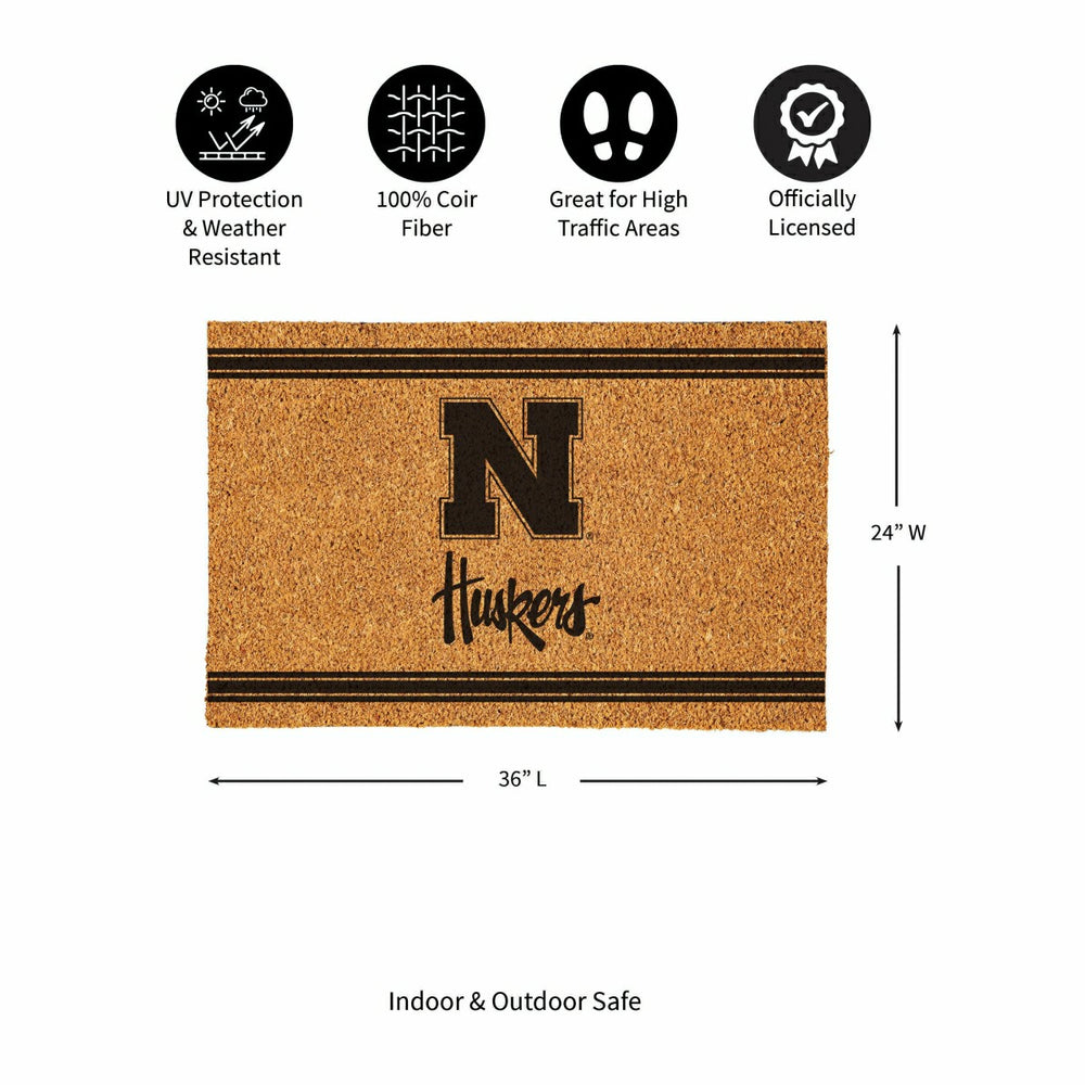 University of Nebraska Large One Color Coir Mat, 36"x24", Collegiate