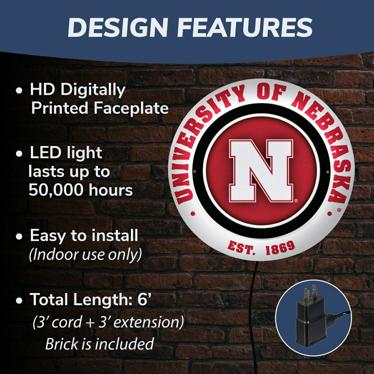 University of Nebraska, Metal Lite, Round, Collegiate