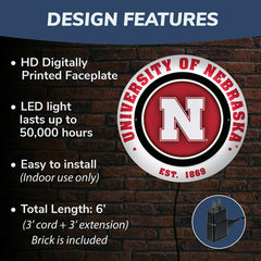 University of Nebraska, Metal Lite, Round, Collegiate