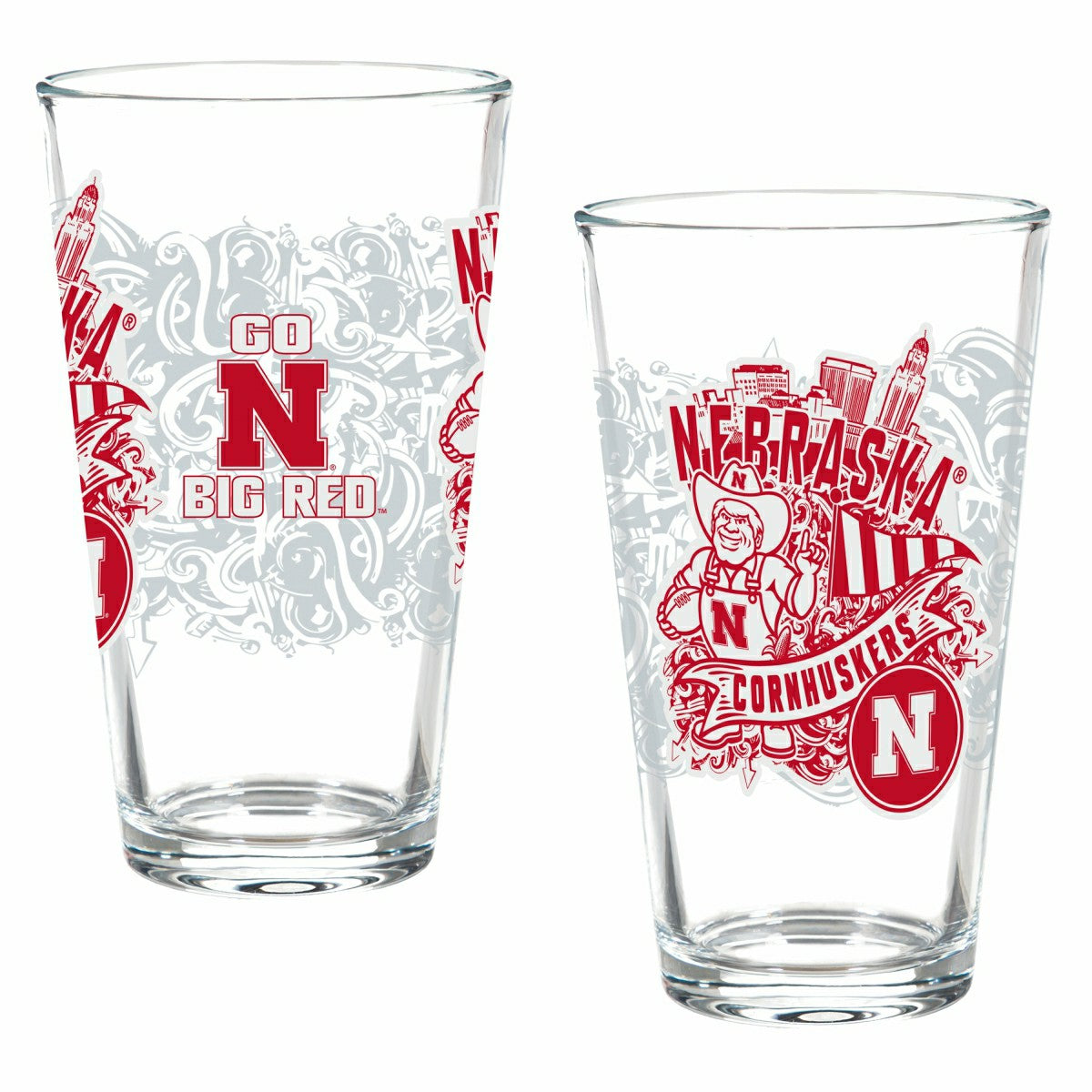 University of Nebraska 16oz Glass pint, Set of 2, Collegiate, Home
