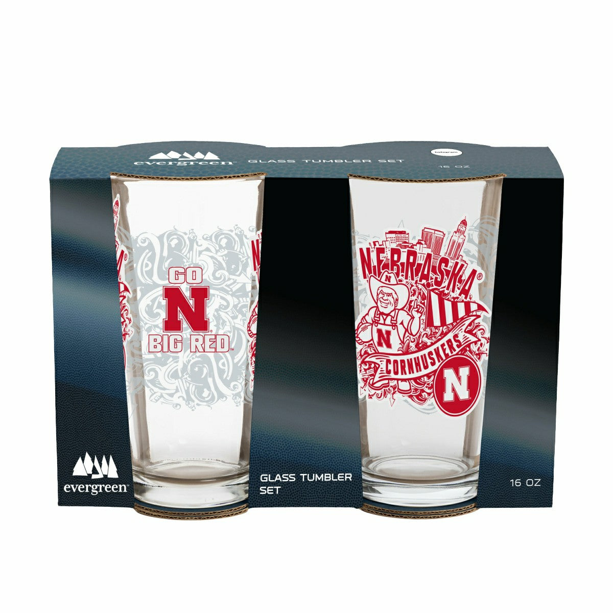 University of Nebraska 16oz Glass pint, Set of 2, Collegiate, Home