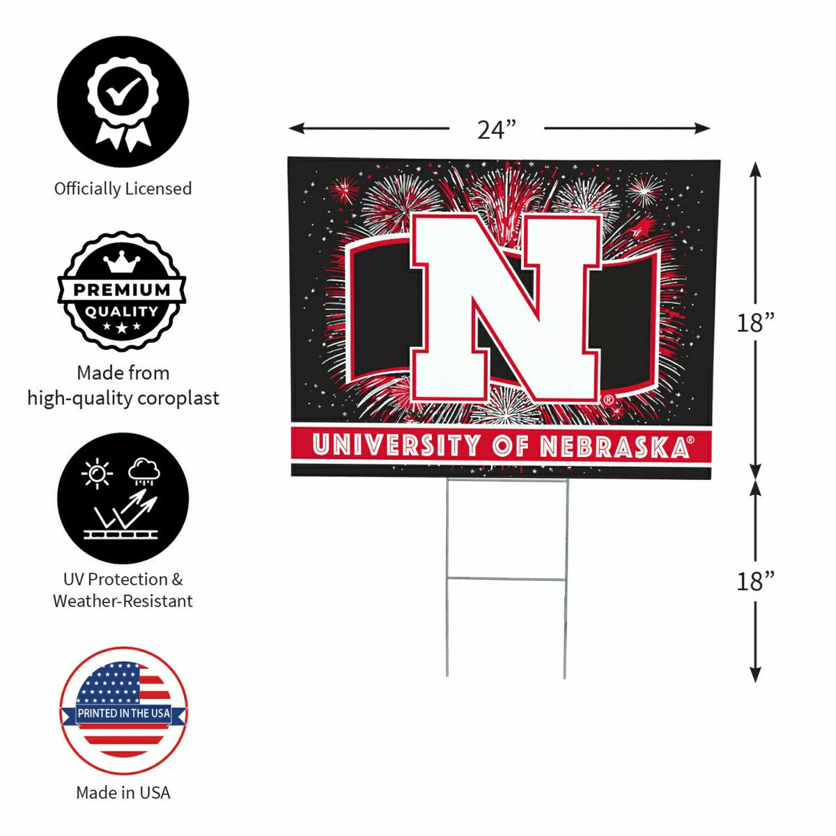 University of Nebraska Yard Sign, Patriotic, Collegiate, Home