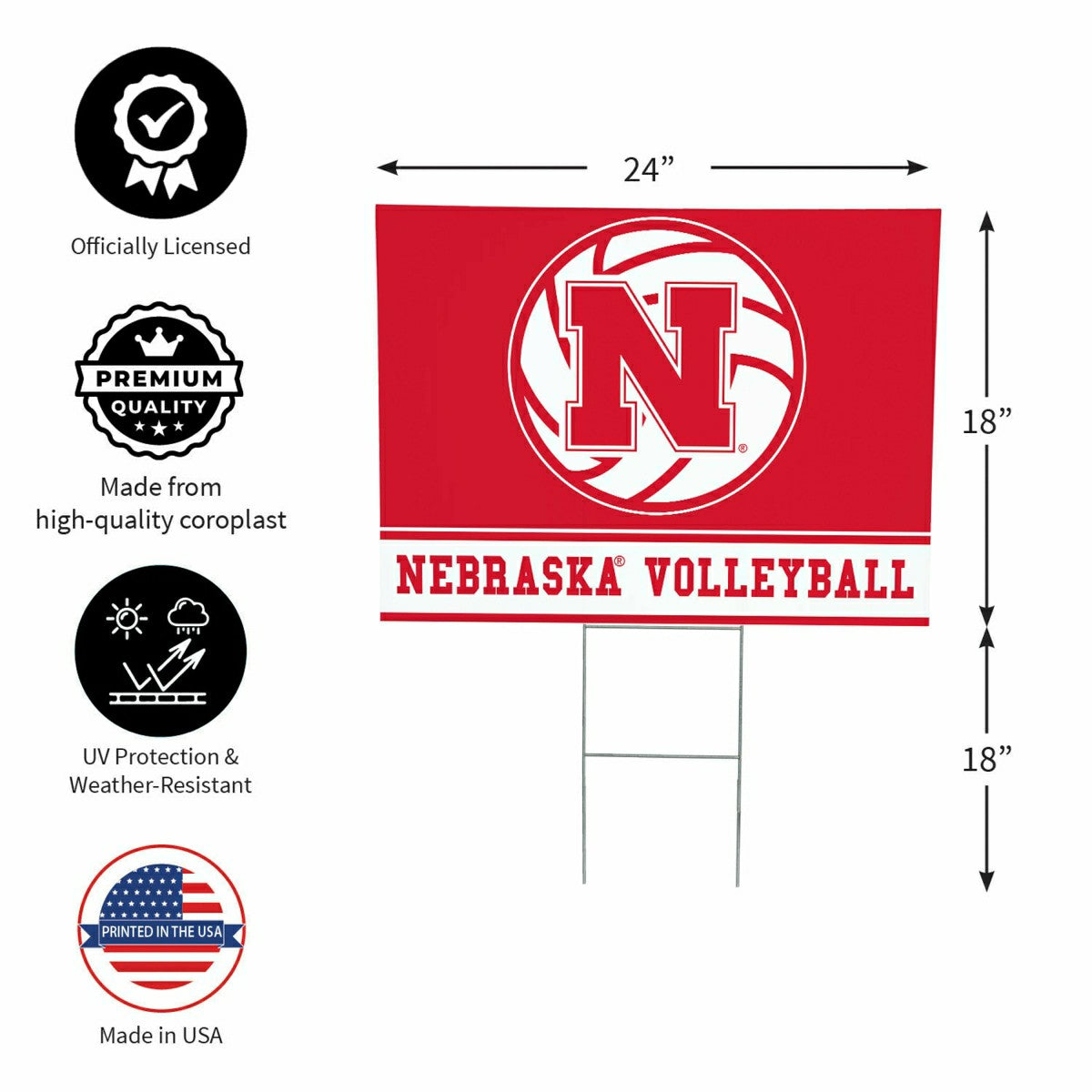 University of Nebraska Yard Sign, Volleyball, Collegiate, Home