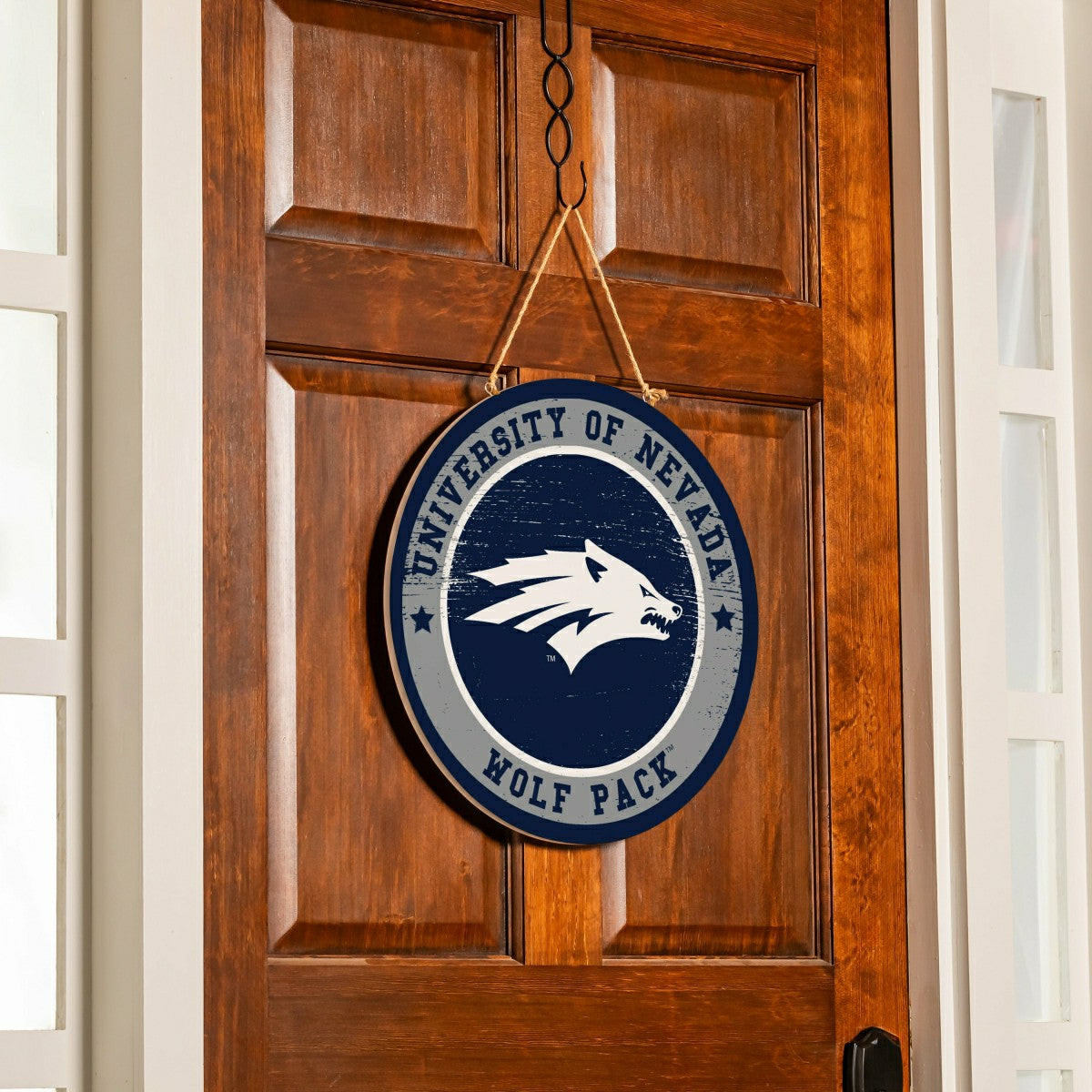 University of Nevada Round Door Décor with Hanging Rope, 18x18, Collegiate, Home