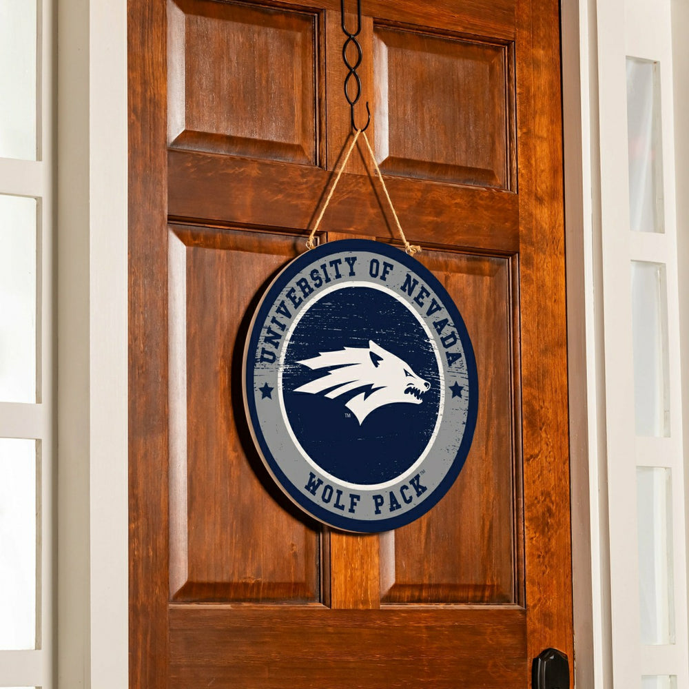 University of Nevada Round Door Décor with Hanging Rope, 18x18, Collegiate, Home