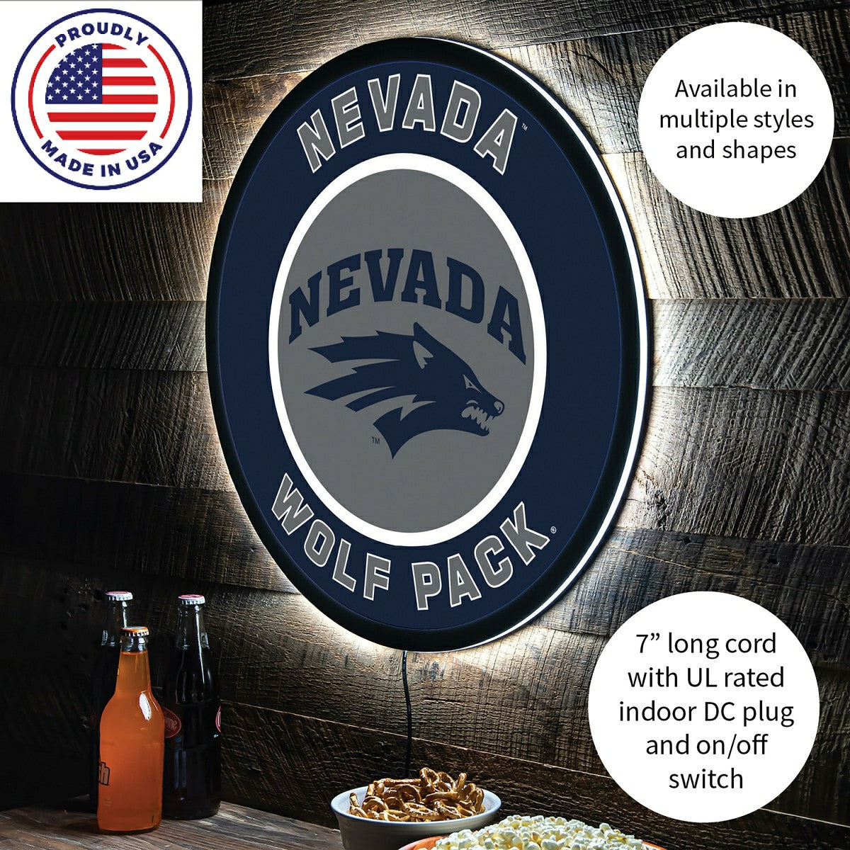 LED Wall Decor, Round, University of Nevada, Collegiate, Home