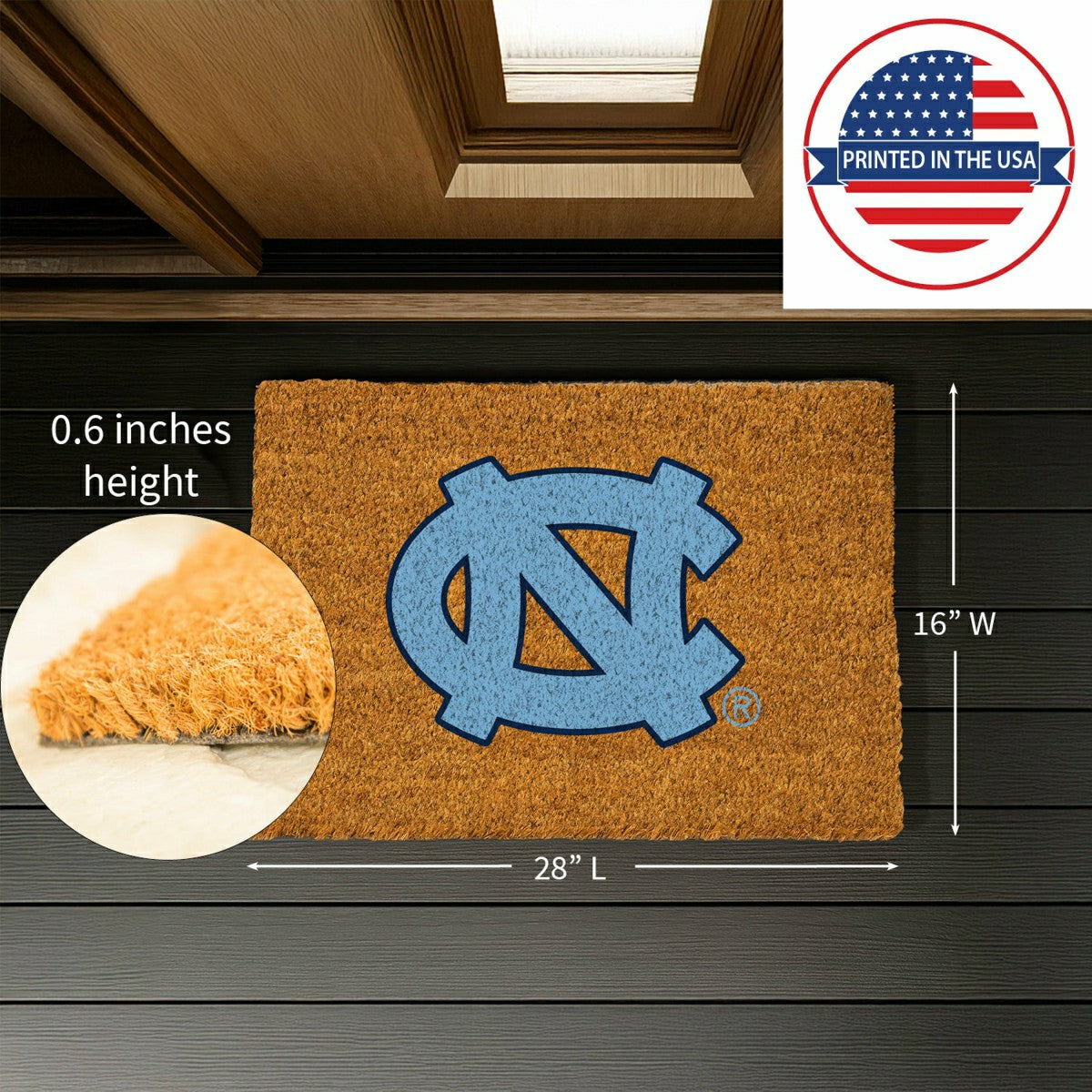 Coir Mat, 16"x28", University of North Carolina, Collegiate