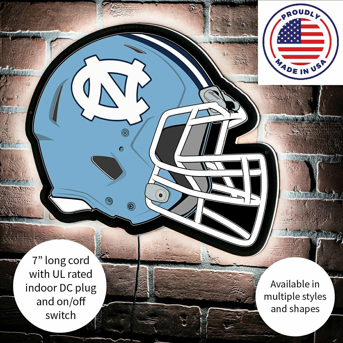 LED Wall Decor, Helmet, University of North Carolina, Collegiate, Home
