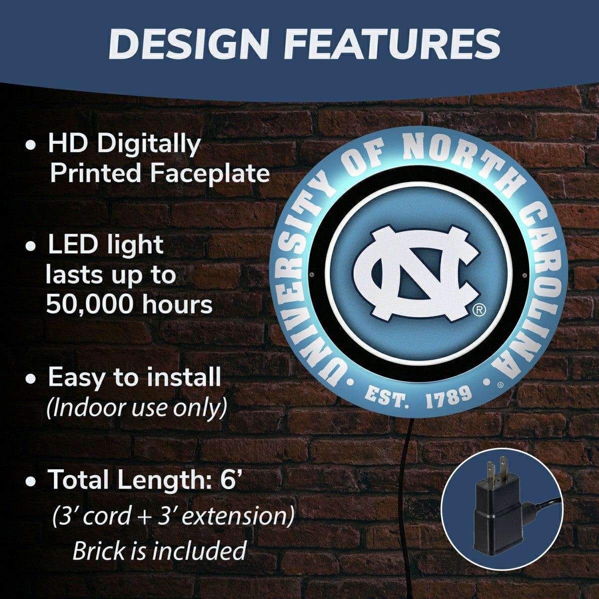 University of North Carolina, Metal Lite, Round, Collegiate