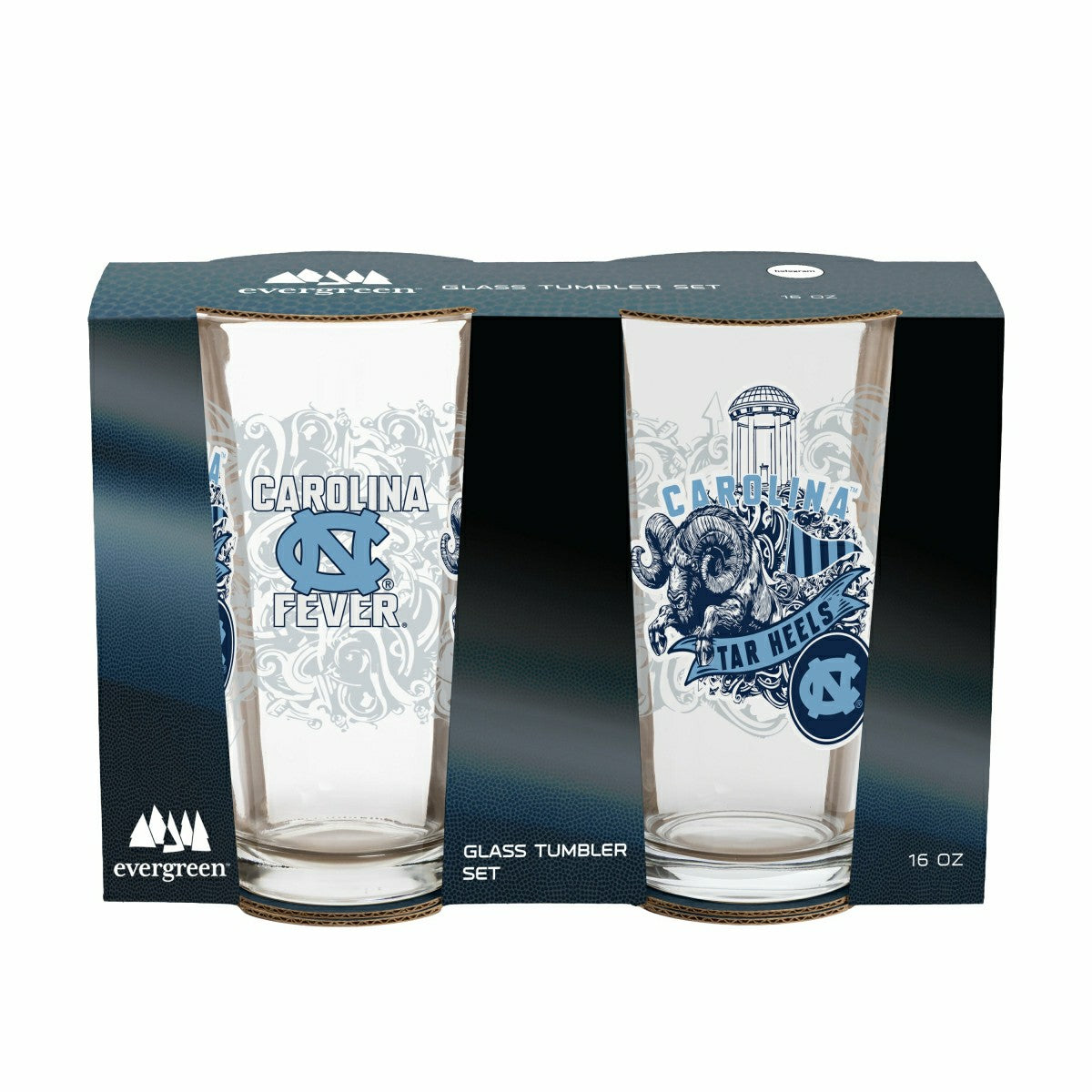 University of North Carolina 16oz Glass pint, Set of 2, Collegiate, Home