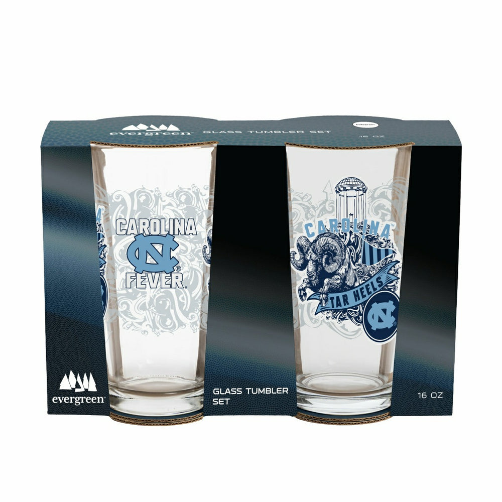 University of North Carolina 16oz Glass pint, Set of 2, Collegiate, Home