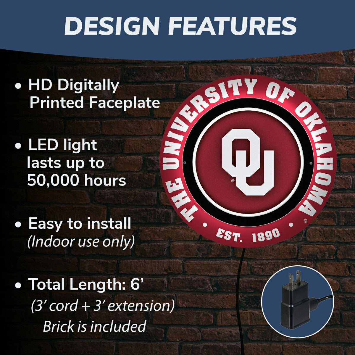 University of Oklahoma, Metal Lite, Round, Collegiate