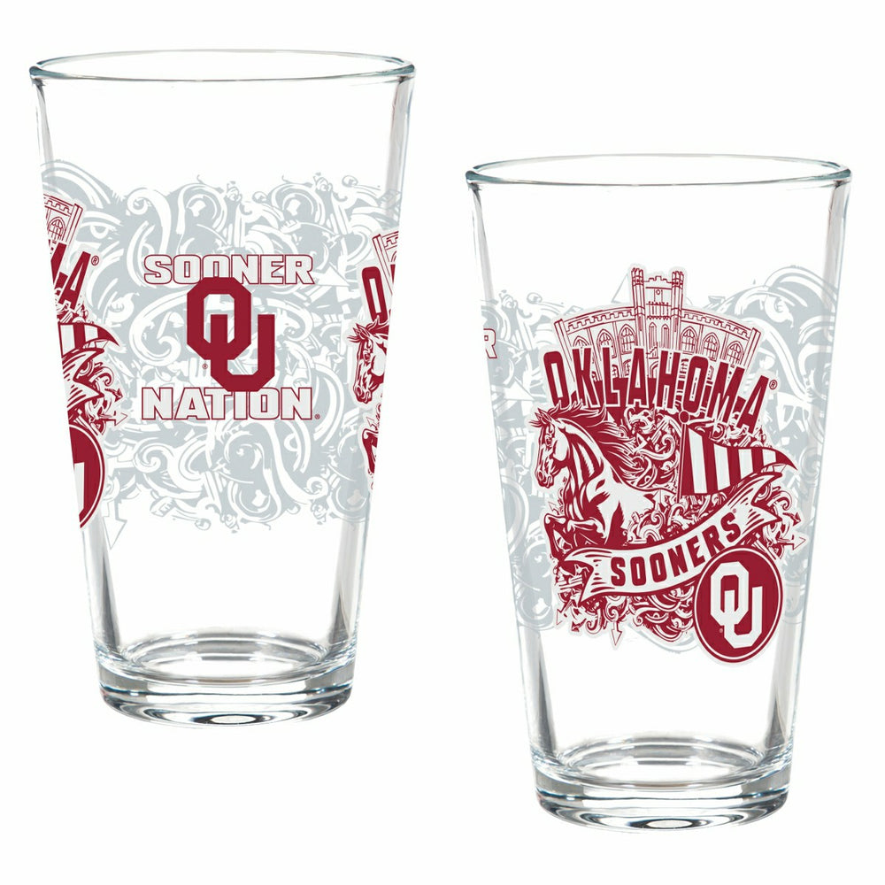 University of Oklahoma 16oz Glass pint, Set of 2, Collegiate, Home