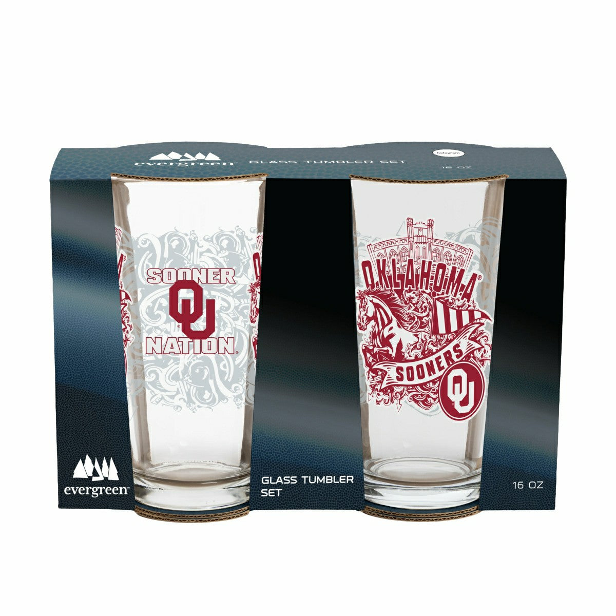 University of Oklahoma 16oz Glass pint, Set of 2, Collegiate, Home