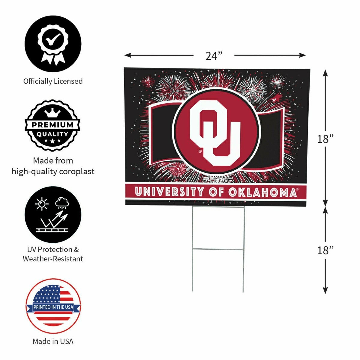 University of Oklahoma Yard Sign, Patriotic, Collegiate, Home