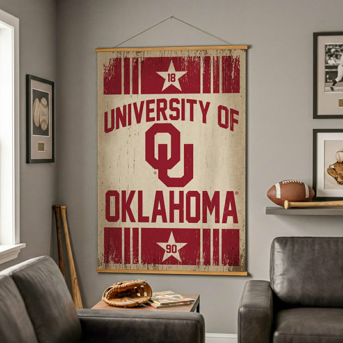 University of Oklahoma, Canvas Wall Tapestry, Large, 54x36, Collegiate, Home