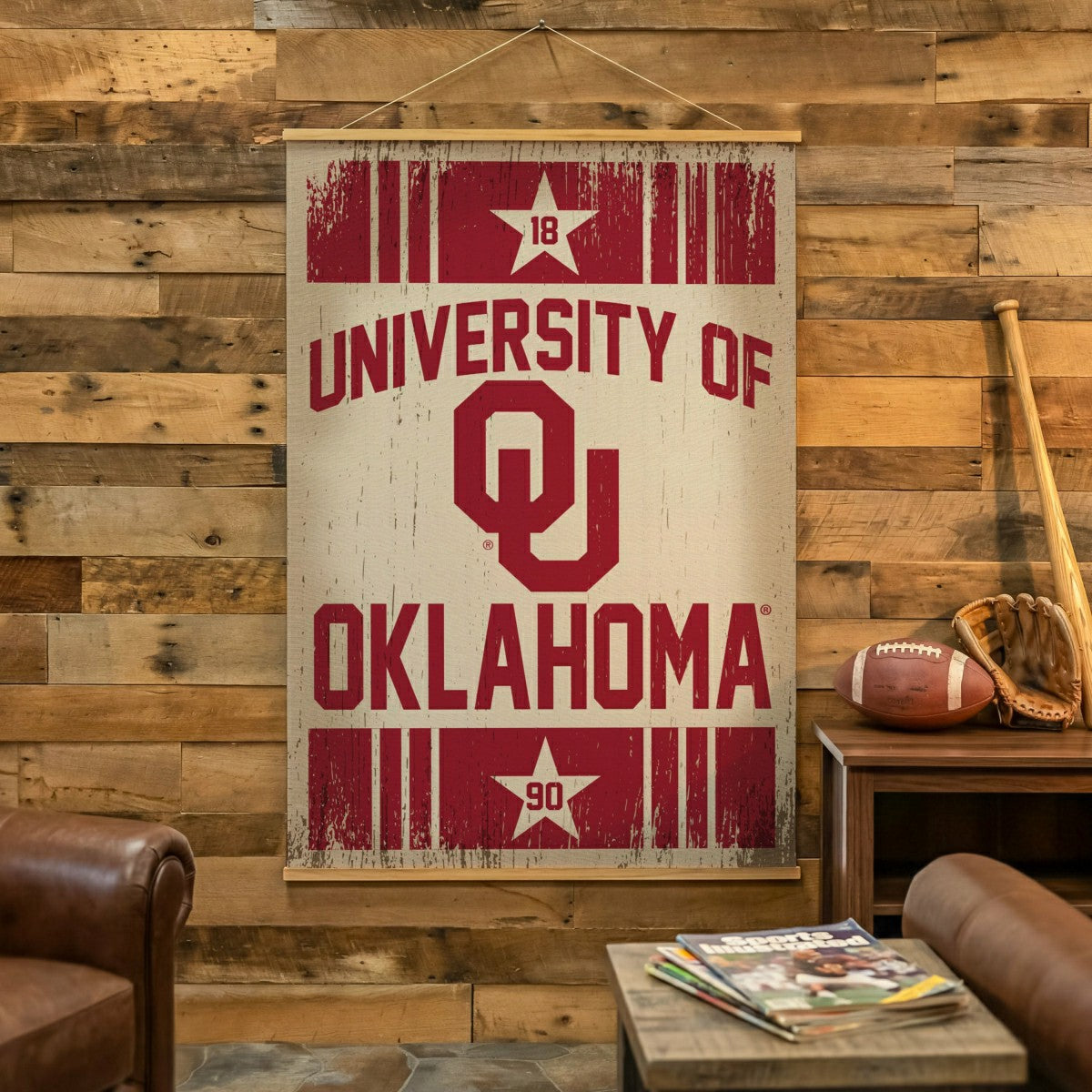 University of Oklahoma, Canvas Wall Tapestry, Large, 54x36, Collegiate, Home