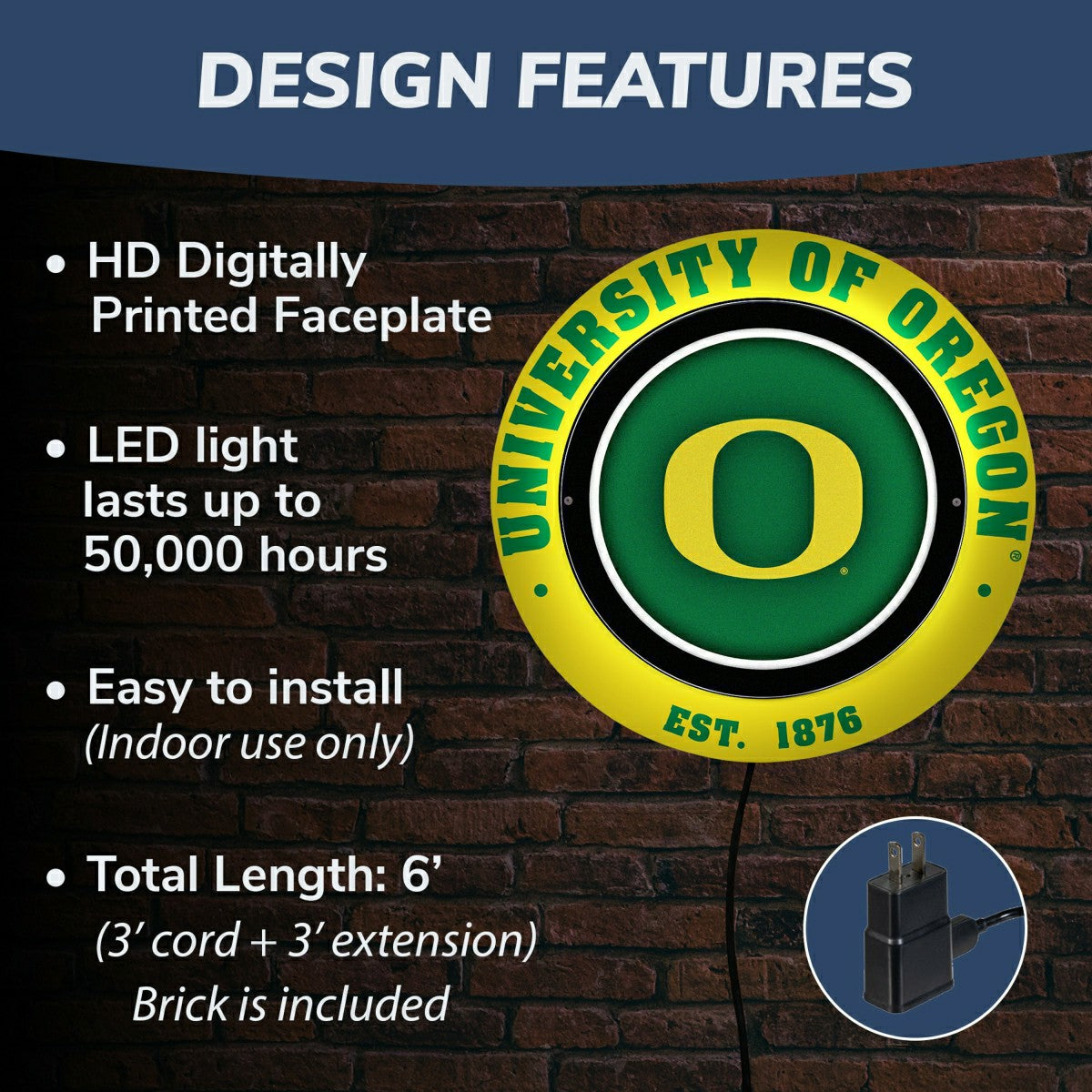 University of Oregon, Metal Lite, Round, Collegiate