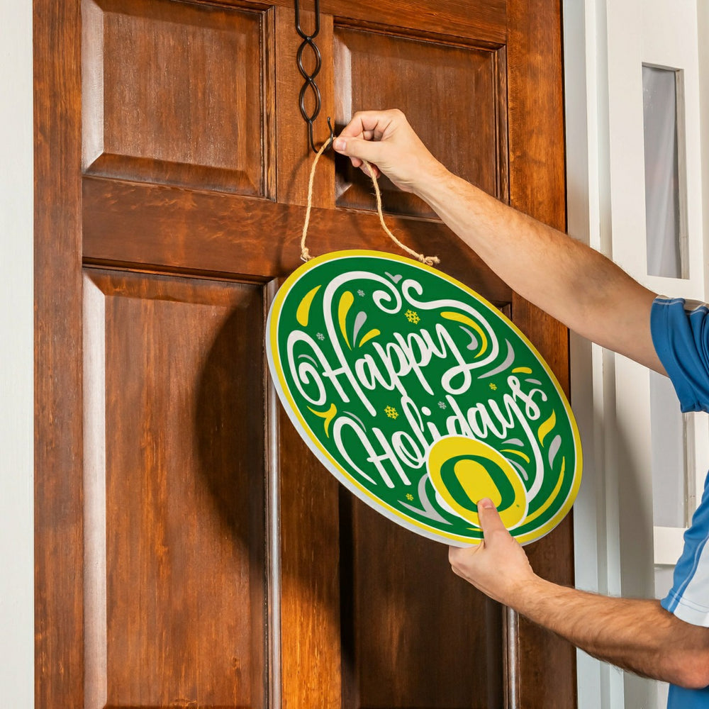 University of Oregon Holiday Round Door Décor with Hanging Rope, 18x18, Collegiate, Home