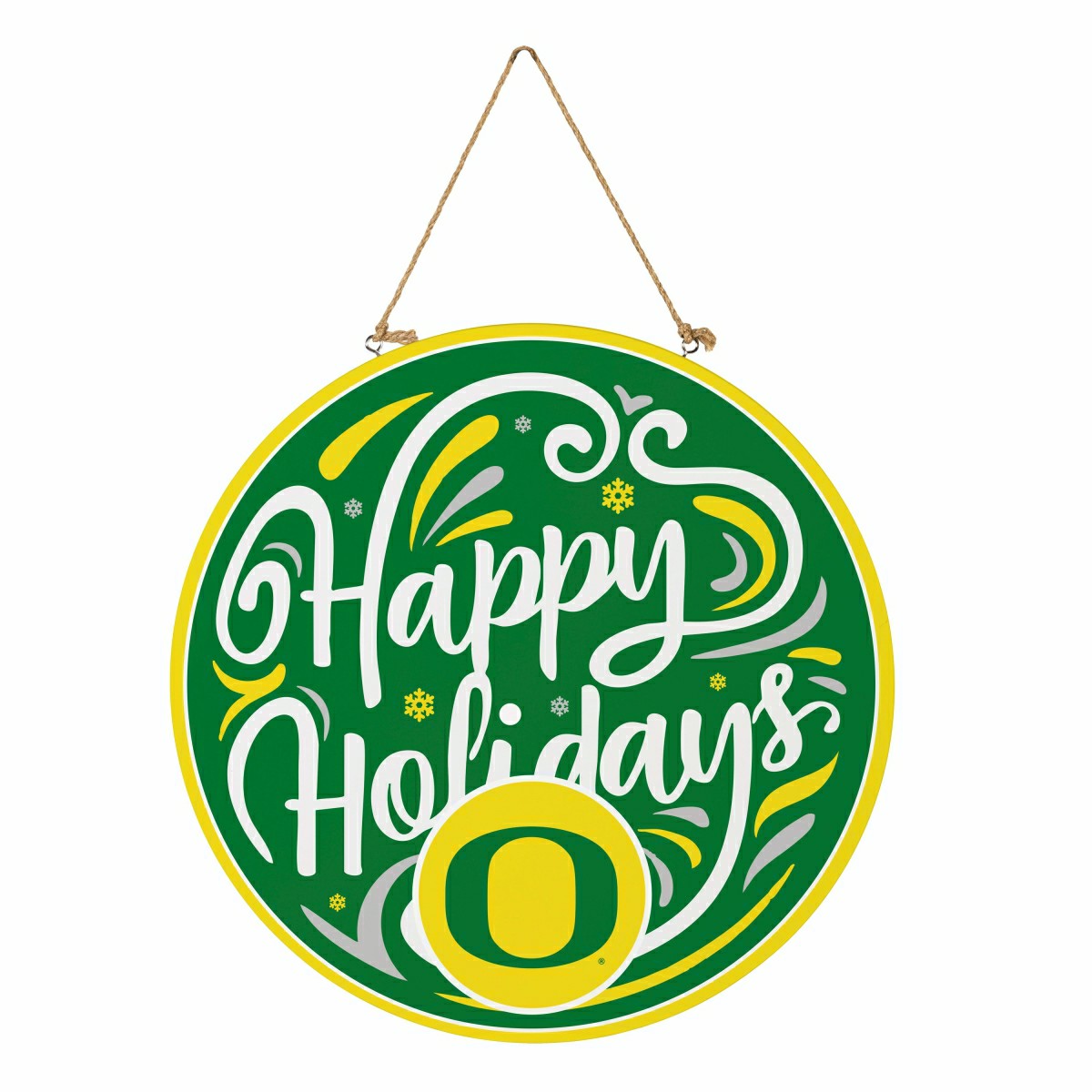 University of Oregon Holiday Round Door Décor with Hanging Rope, 18x18, Collegiate, Home