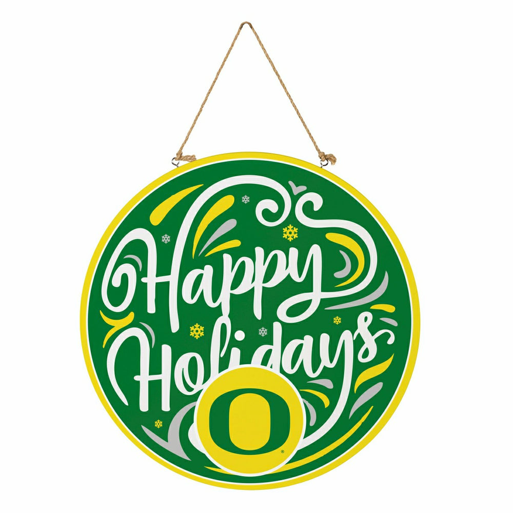 University of Oregon Holiday Round Door Décor with Hanging Rope, 18x18, Collegiate, Home