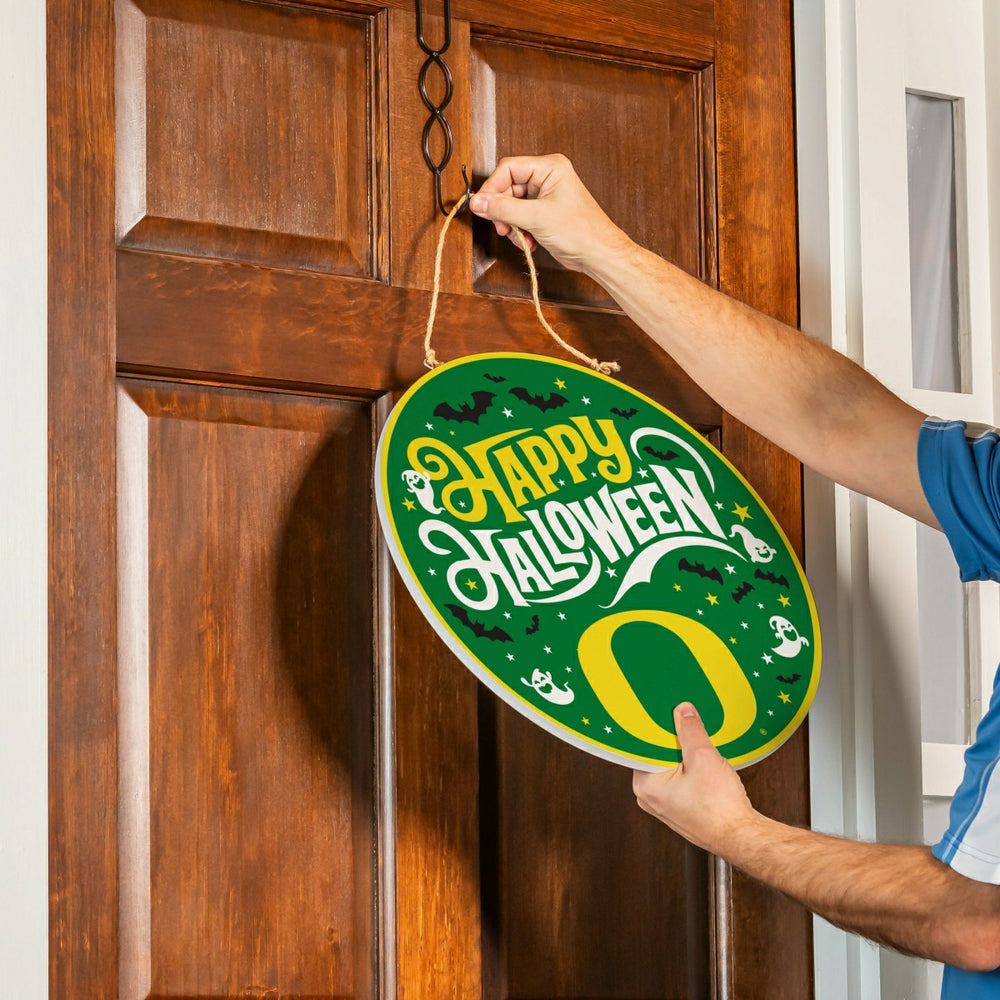 University of Oregon Halloween Round Door Décor with Hanging Rope, 18x, Collegiate, Home