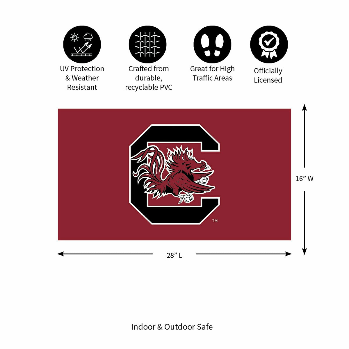 Full Color PVC Mat, 16" x 28", University of South Carolina, Collegiate