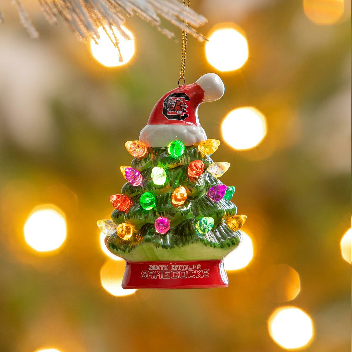 4" LED Ceramic Christmas Tree Ornament with Team Santa Hat, University, Collegiate, Home