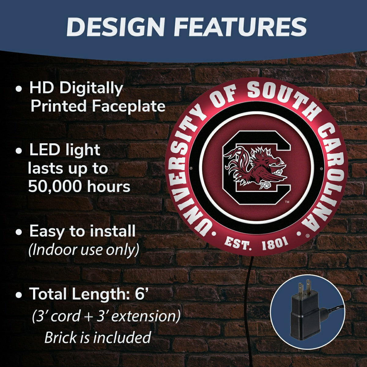 University of South Carolina, Metal Lite, Round, Collegiate