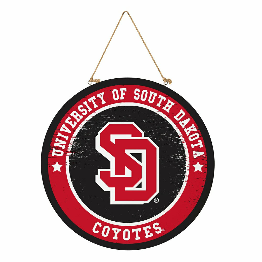 University of South Dakota Round Door Décor with Hanging Rope, 18x18, Collegiate, Home