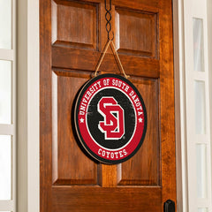University of South Dakota Round Door Décor with Hanging Rope, 18x18, Collegiate, Home