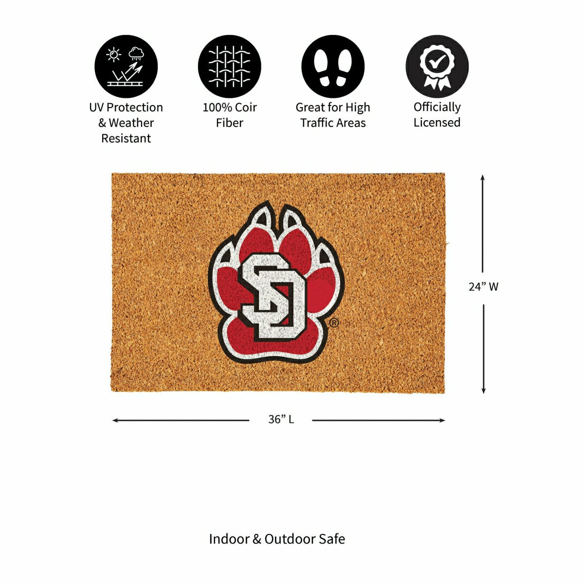 University of South Dakota Large Full Color Coir Mat, 36"x24", Collegiate