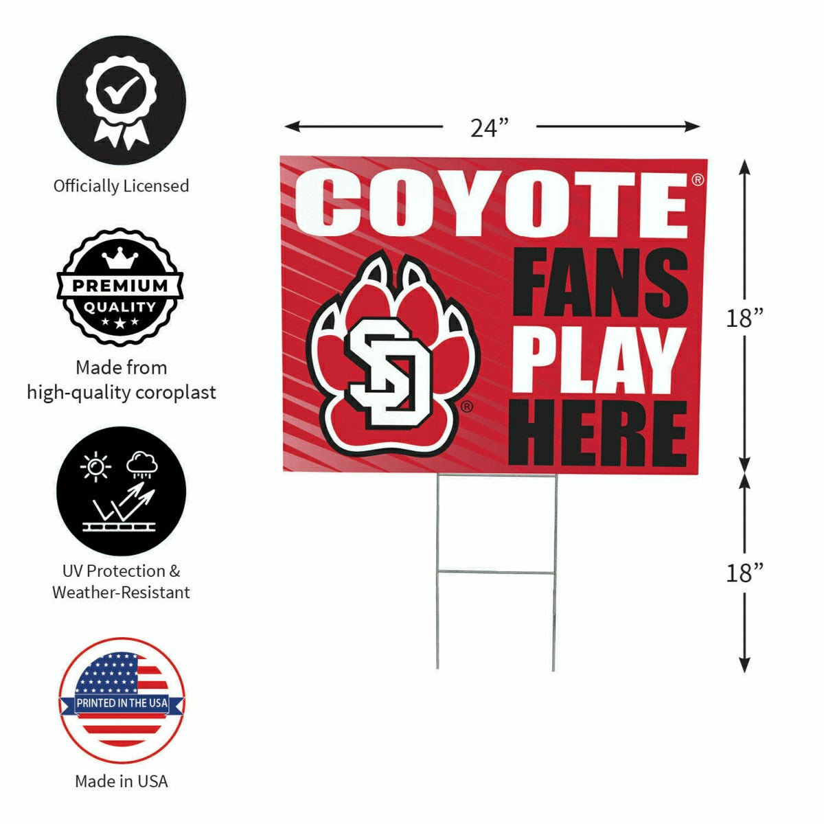 University of South Dakota Coroplast Yard Sign "Fans Play Here", Collegiate, Home