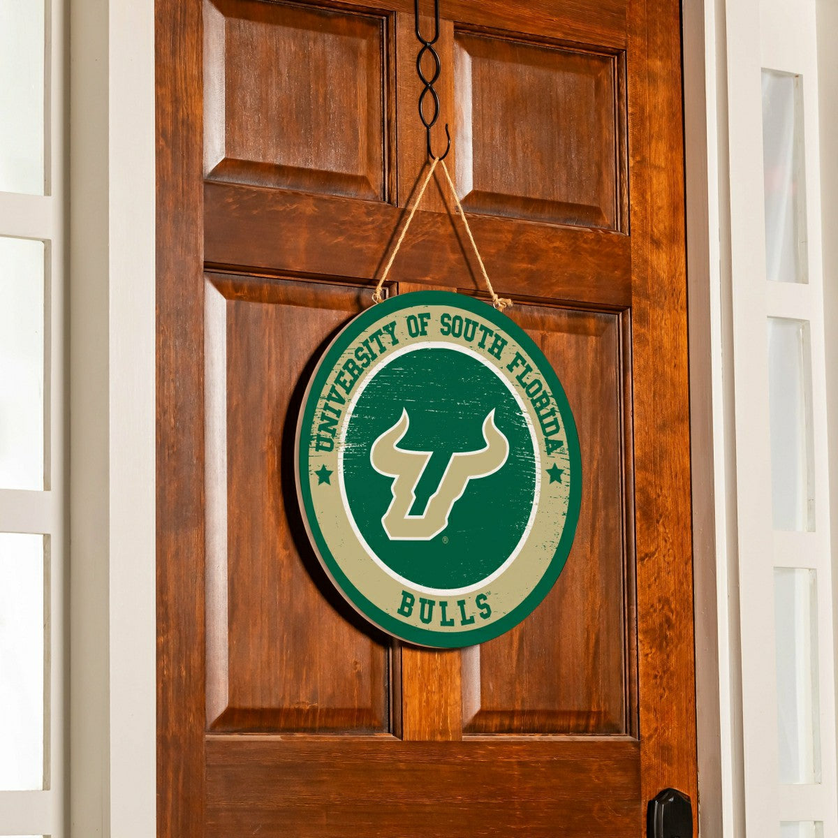 University of South Florida Round Door Décor with Hanging Rope, 18x18, Collegiate, Home