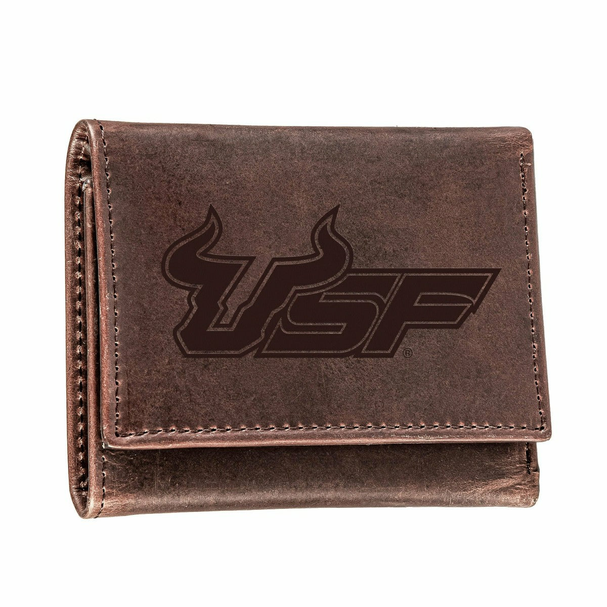 South Florida University , Tri-Fold Wallet, Brown, CH, 100% Genuine Le, Collegiate, Home
