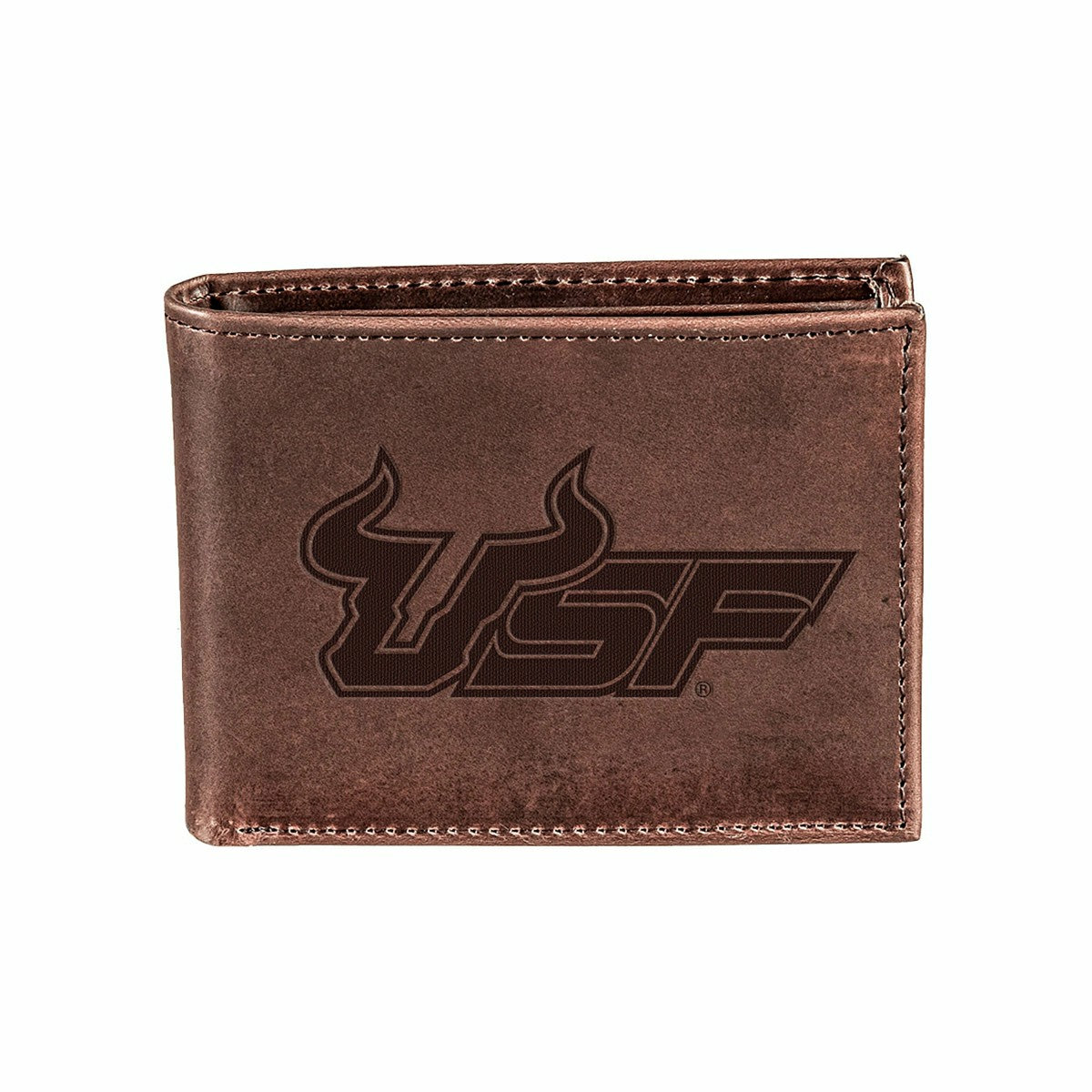 South Florida University , Bi-Fold Wallet, Brown, CH, 100% Genuine Lea, Collegiate, Home