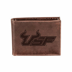 South Florida University , Bi-Fold Wallet, Brown, CH, 100% Genuine Lea, Collegiate, Home
