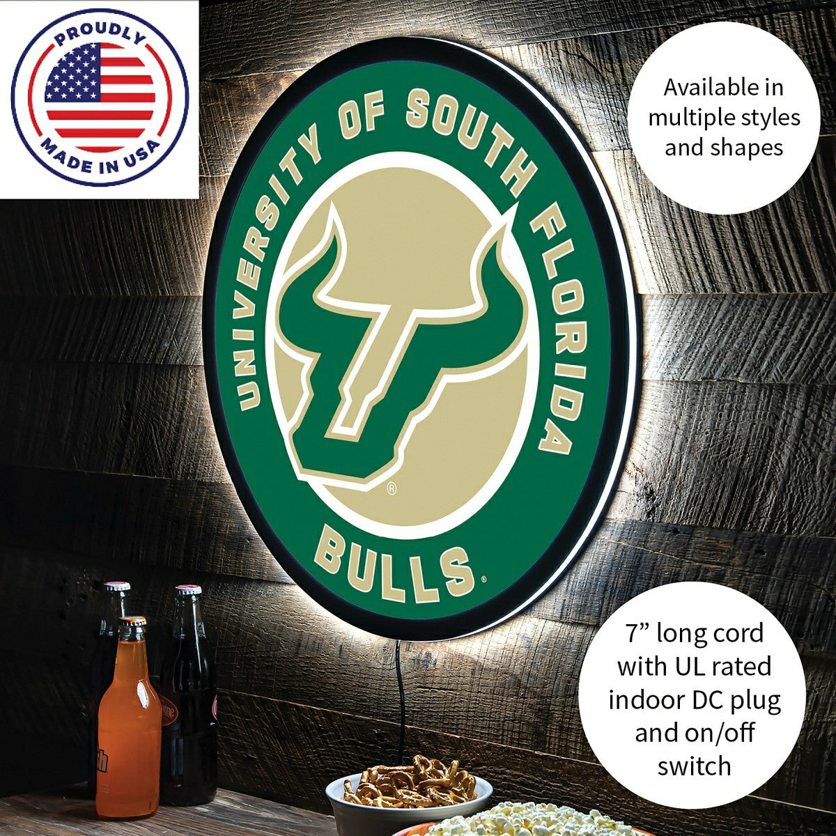 LED Wall Decor, Round, University of South Florida, Collegiate, Home