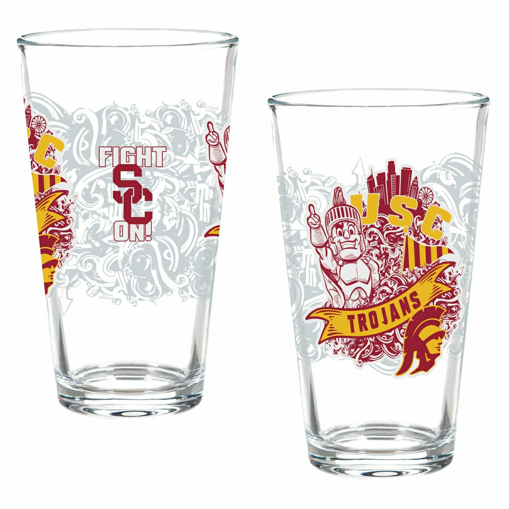 University of Southern California 16oz Glass pint, Set of 2, Collegiate, Home