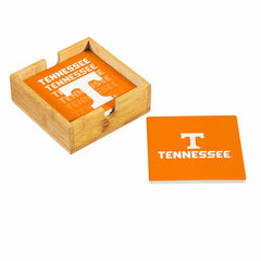 University of Tennessee Ceramic Coasters Set, 4pcs with Wood Caddy, Collegiate, Home