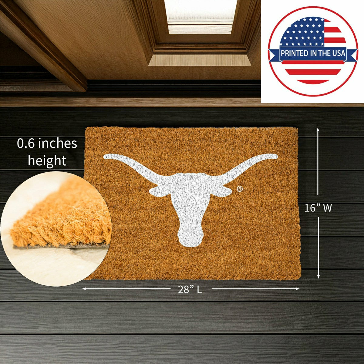 Coir Mat, 16"x28", University of Texas, Collegiate