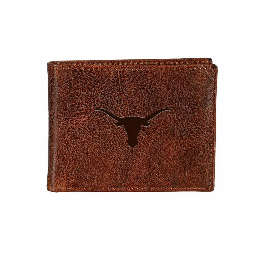 University of Texas, Embossed 100% Genuine Tumbled Leather Passcase Bi, Collegiate, Home