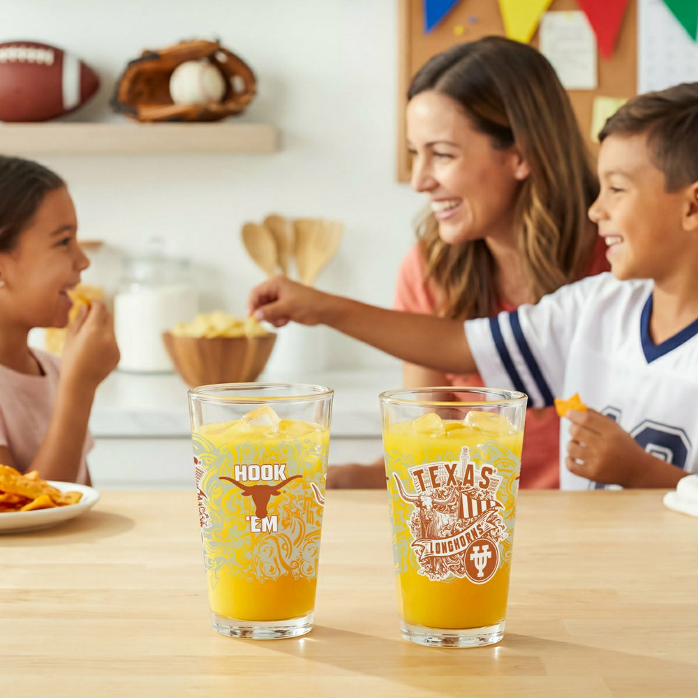 University of Texas 16oz Glass pint, Set of 2, Collegiate, Home