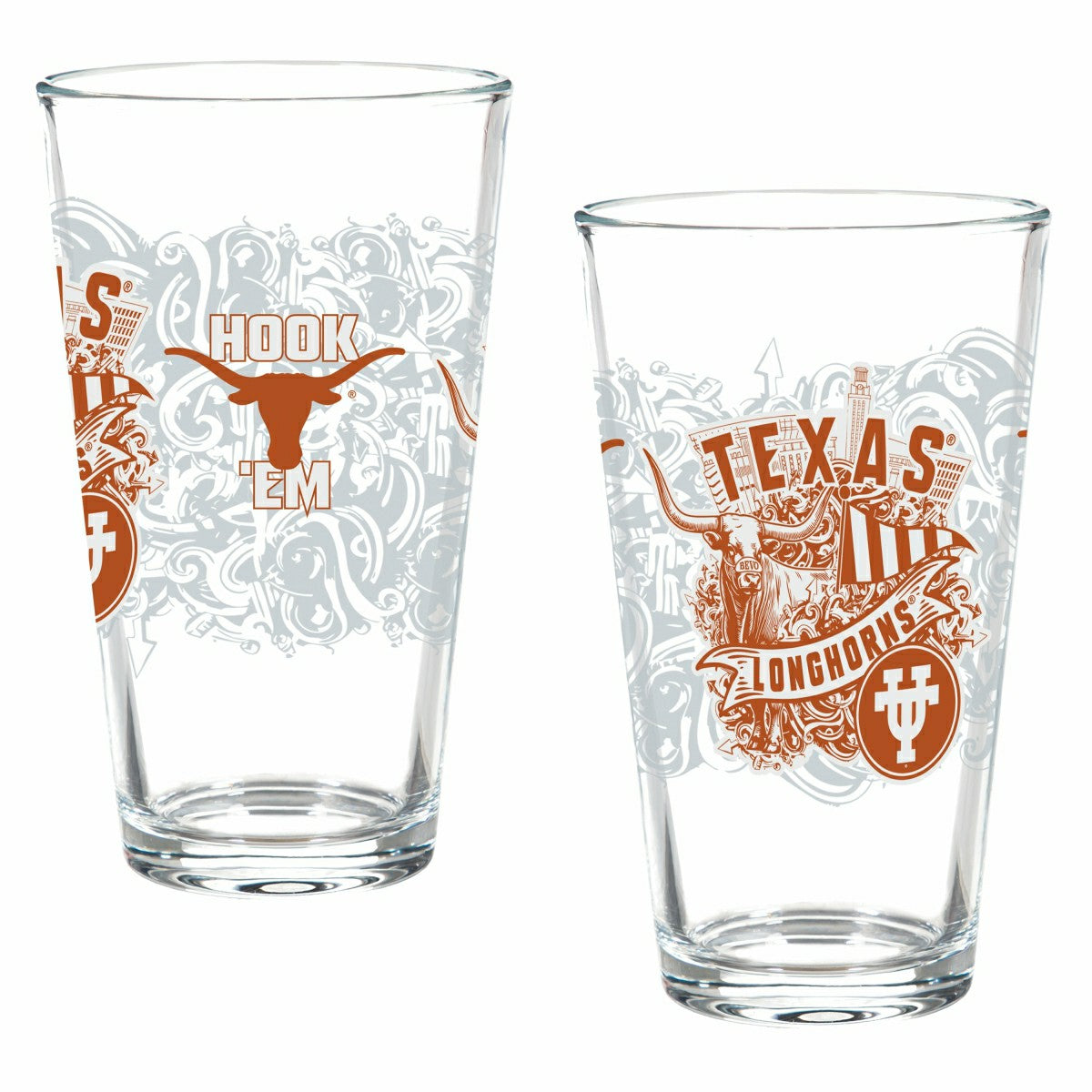 University of Texas 16oz Glass pint, Set of 2, Collegiate, Home