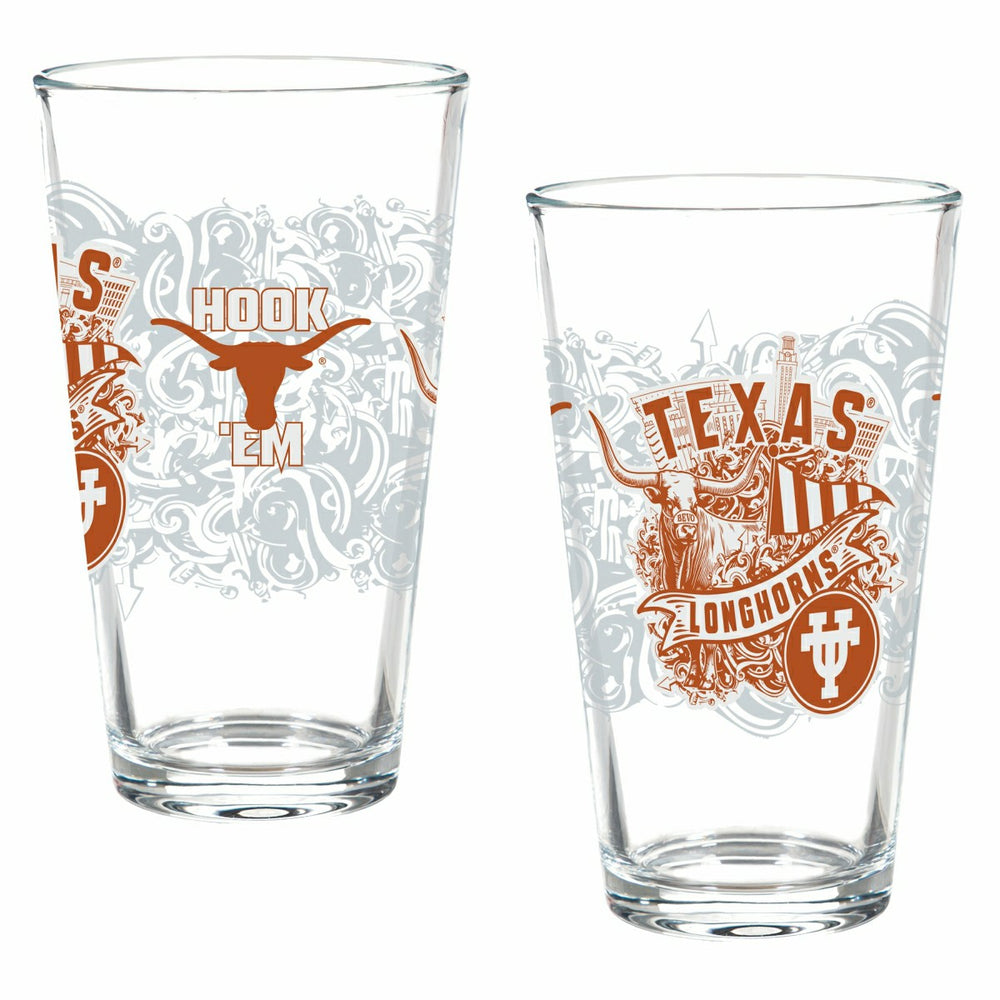 University of Texas 16oz Glass pint, Set of 2, Collegiate, Home