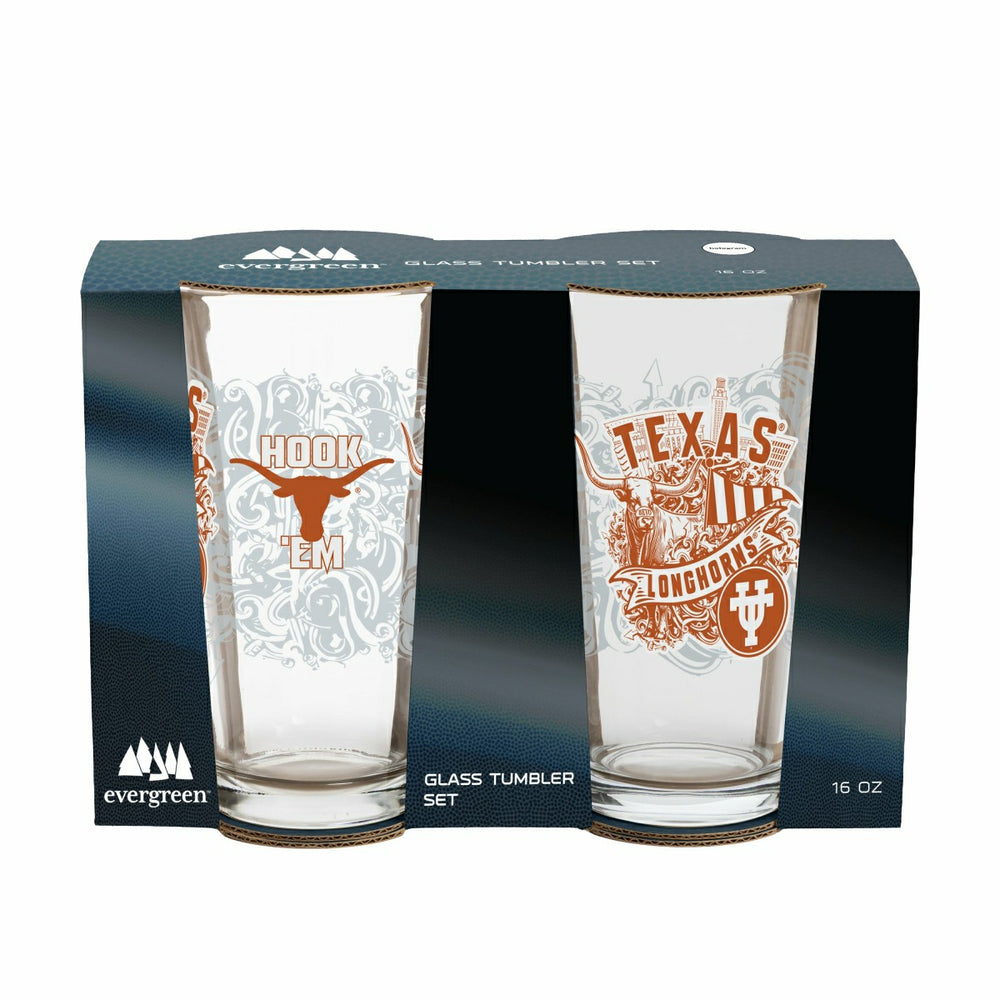 University of Texas 16oz Glass pint, Set of 2, Collegiate, Home