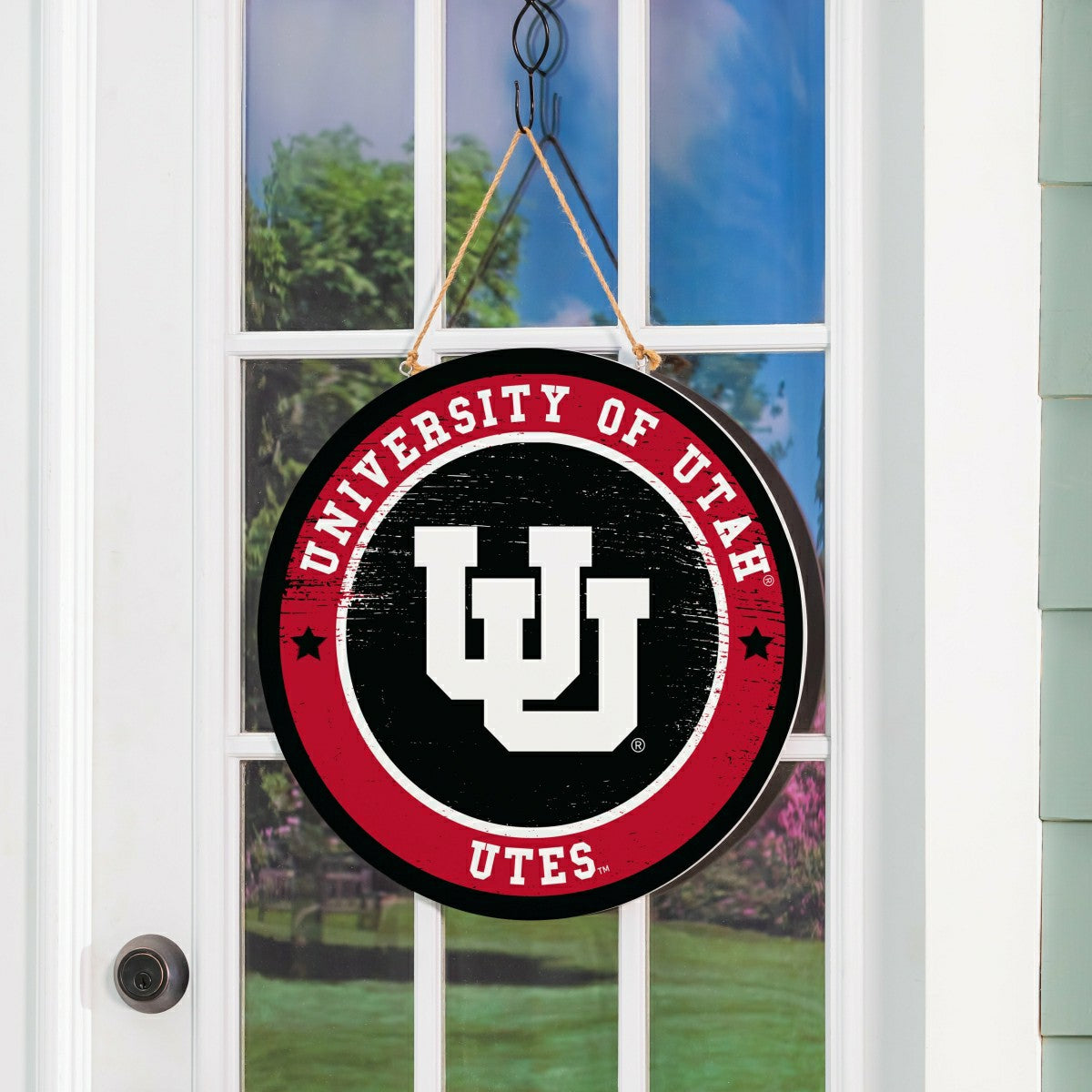 University of Utah Round Door Décor with Hanging Rope, 18x18, Collegiate, Home