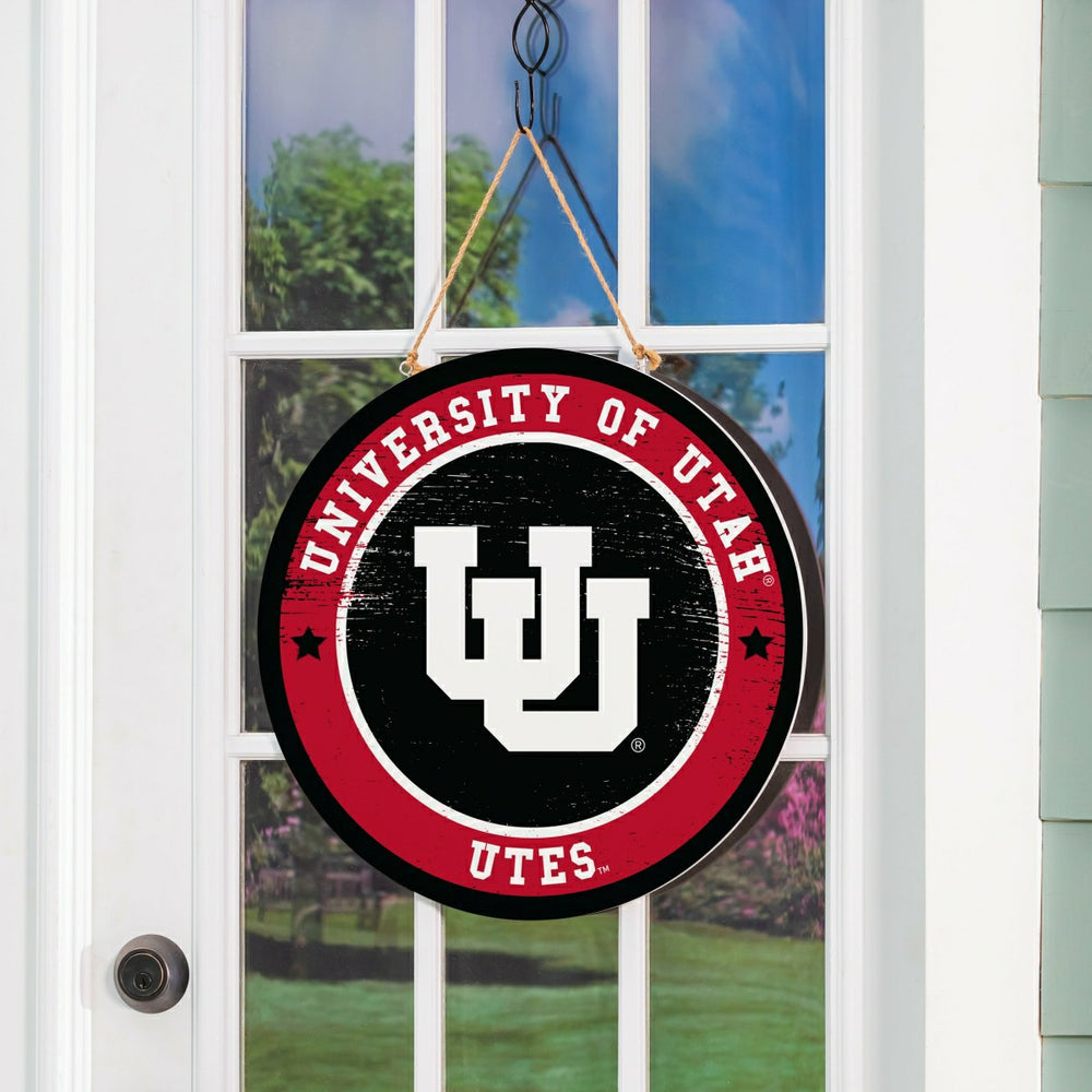 University of Utah Round Door Décor with Hanging Rope, 18x18, Collegiate, Home