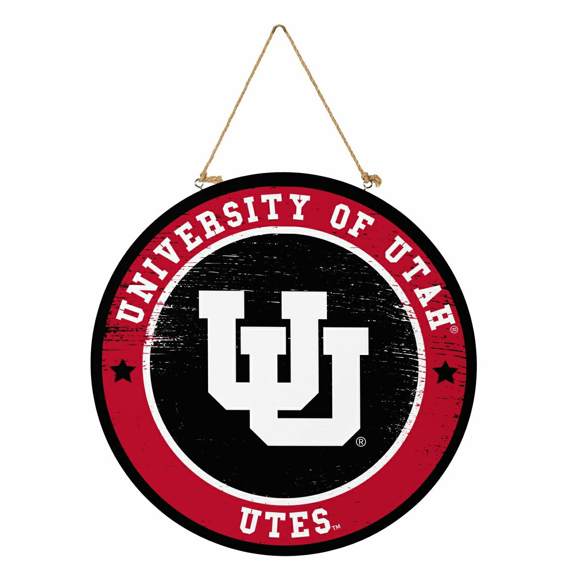 University of Utah Round Door Décor with Hanging Rope, 18x18, Collegiate, Home