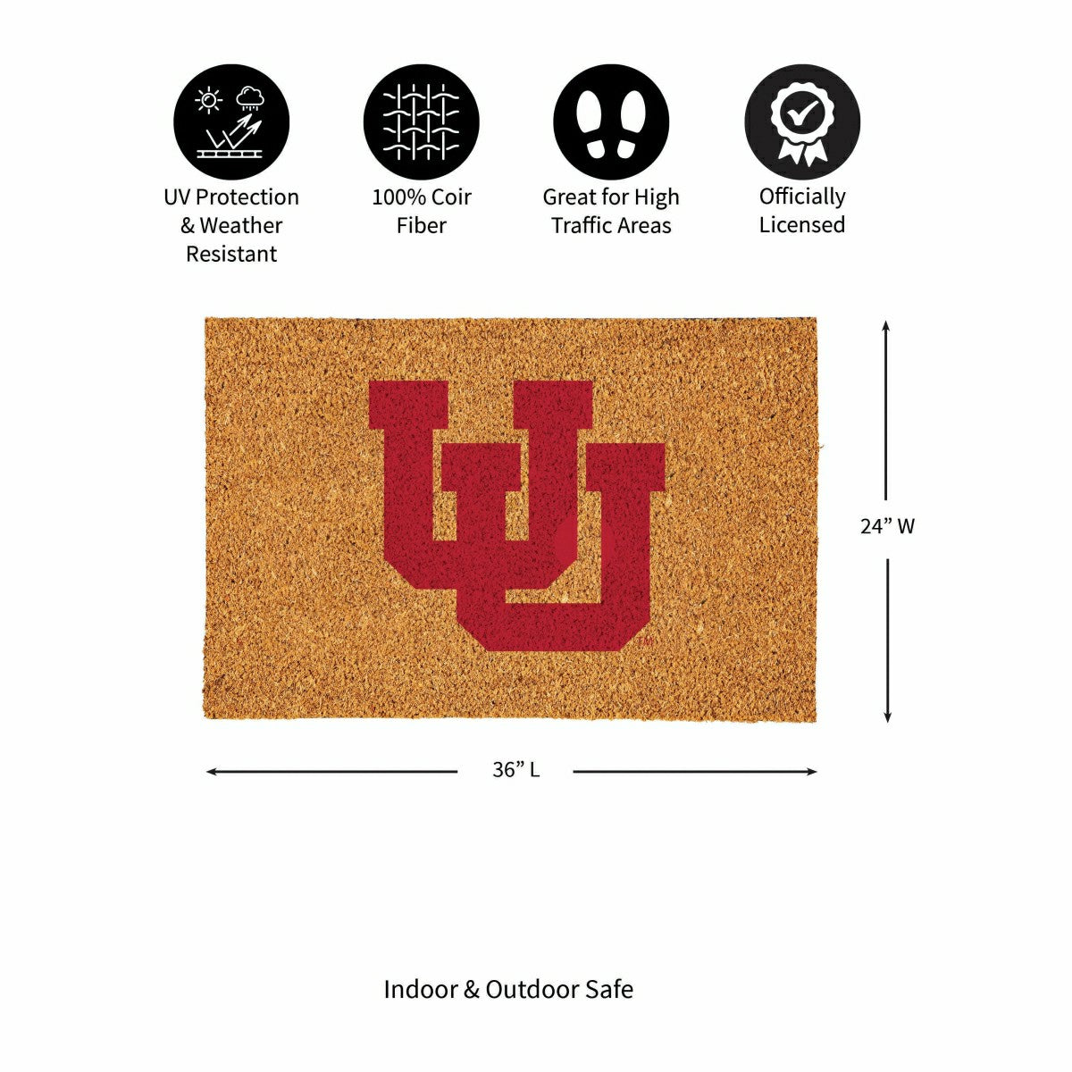 University of Utah Large Full Color Coir Mat, 36"x24", Collegiate